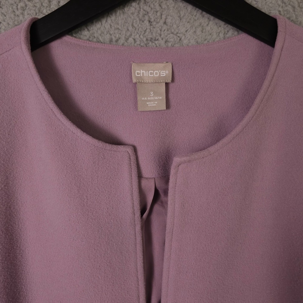 Chicos Jacket Womens 3 US 16 18 Purple Open Collarless Car Coat Lined Blazer - Picture 9 of 14